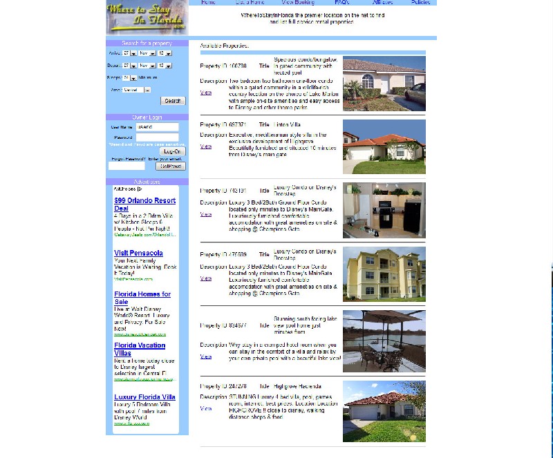 Web site design For Rent By Owner Site - Where To Stay In Florida